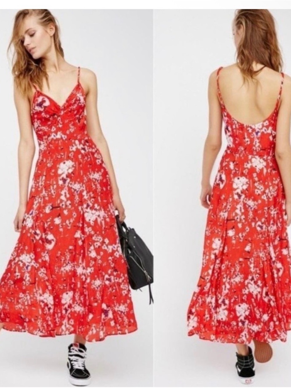 Free People Red Floral Slip Maxi Dress